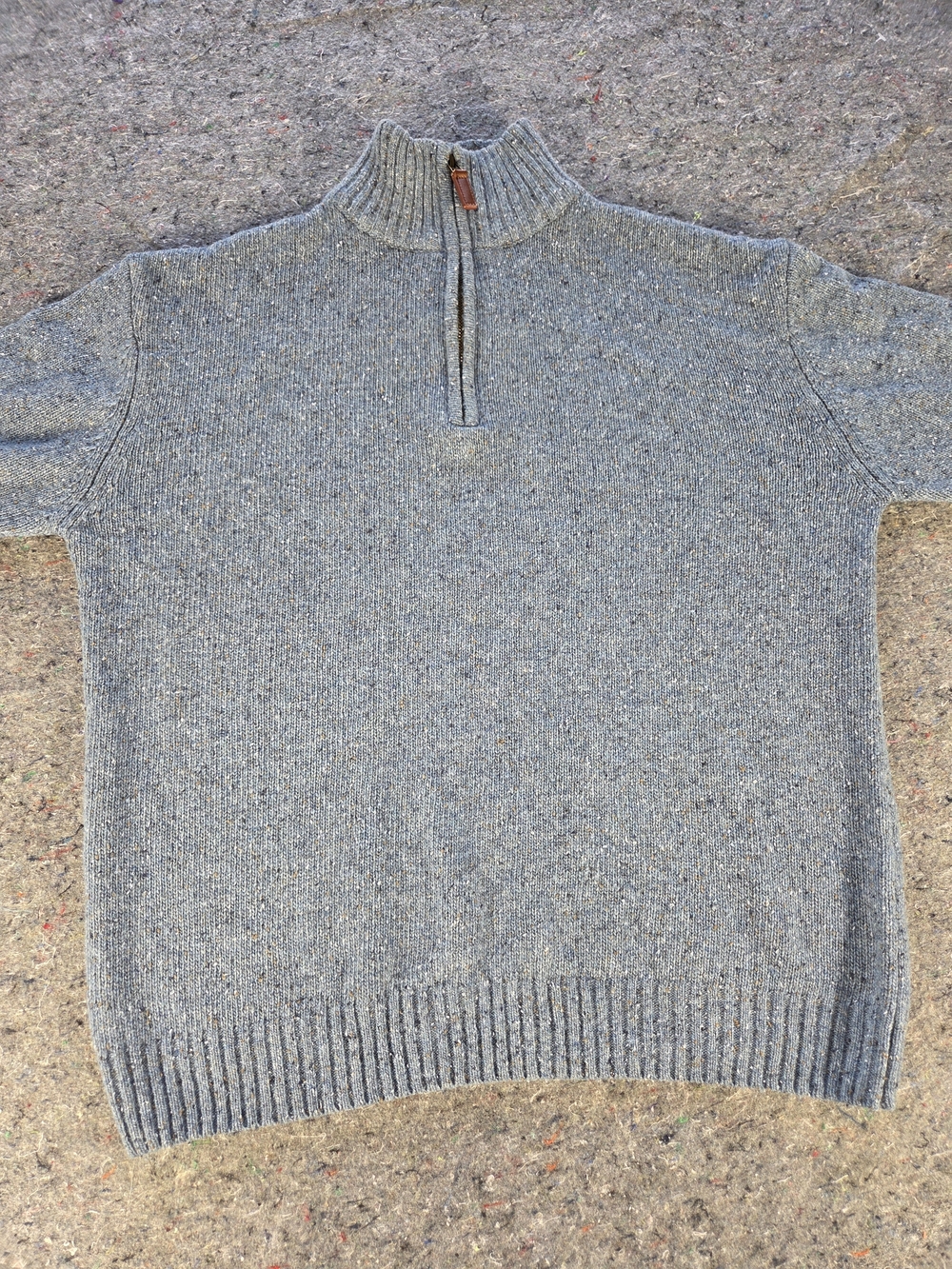 Aran Woollen Mills Mens Gray Donegal Lambswool Quarter Zip Sweater Pullover